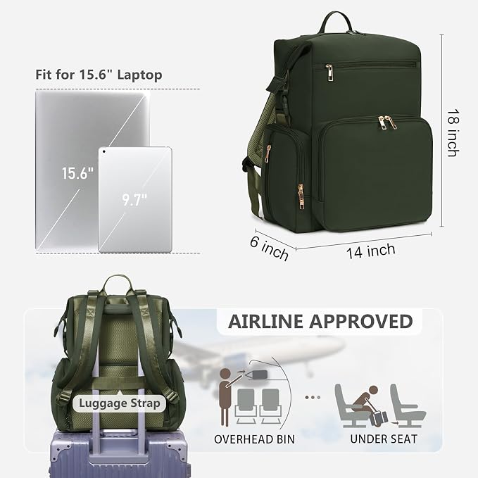 CEI-CEI Neoprene Diaper Bag Backpack with Insulated Pockets, Large Newborn Baby Maternity Bags Travel Tote with Changing Pad (Army Green) - Image 5