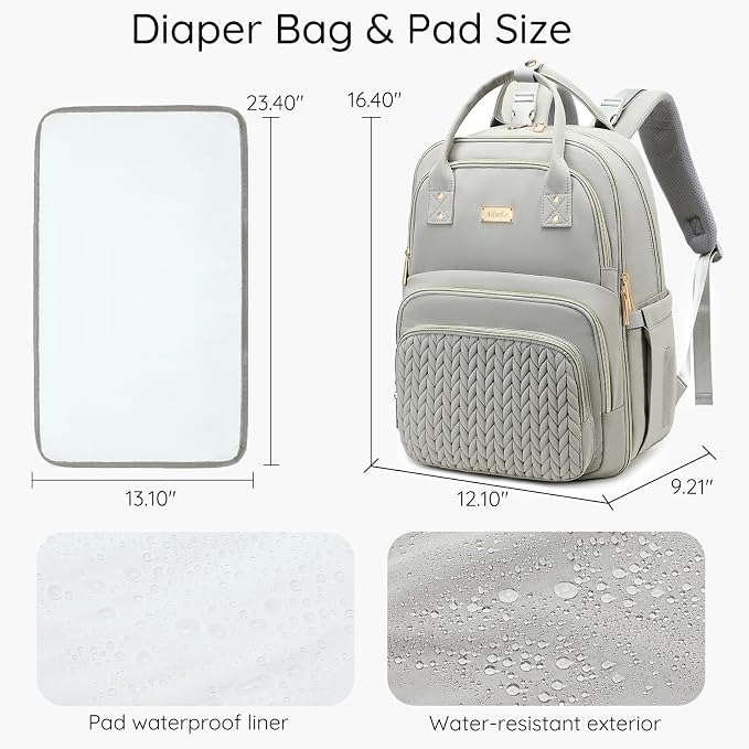 AIJIEKE Diaper Bag Backpack, Large Multi-functional Diaper Backpack, Gray | Waterproof lightweight baby backpack. With changing pad, stroller straps, insulated & wet/dry pockets. Mom & dad essential - Image 7