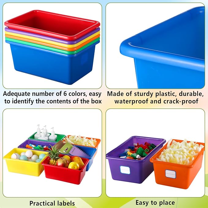 24 Pack Classroom Storage Bins, 11.5 x 7.5 x 5 Inch, Colorful | Plastic Cubby Organizer Bins with Labels, Classroom Stackable Storage Bins, Shelves Book Toy Organization, Cubby Bins Bulk - Image 3