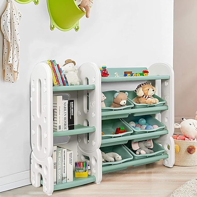 Costzon Toy Storage Organizer, 4-Tier Toy Shelf w/ 6 Removable Plastic Bins for Books Toys, Toddler Toy Bookcase Toy Rack for Playroom, Kids Room, Bedroom, Daycare, Nursery - Image 8