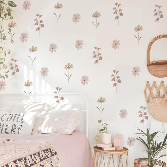 YouRfocus Daisy Wall Decals | 84 PCS Boho Flower Stickers for Girls' Rooms, Playrooms, and Nurseries | Dual Layer Print for High Coverage | Removable Peel and Stick Wall Decor (Pink-B) | 12 Sheets