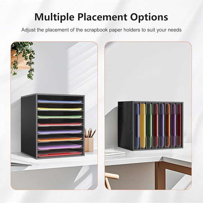 Krafetto Scrapbook Paper Storage Organizer Rack for Holding 12 x 12 Paper Storage Pouch, 8 Large Slots Desktop Papers Organizer Holder, File Sorter for Home Office School (Black) - Image 5