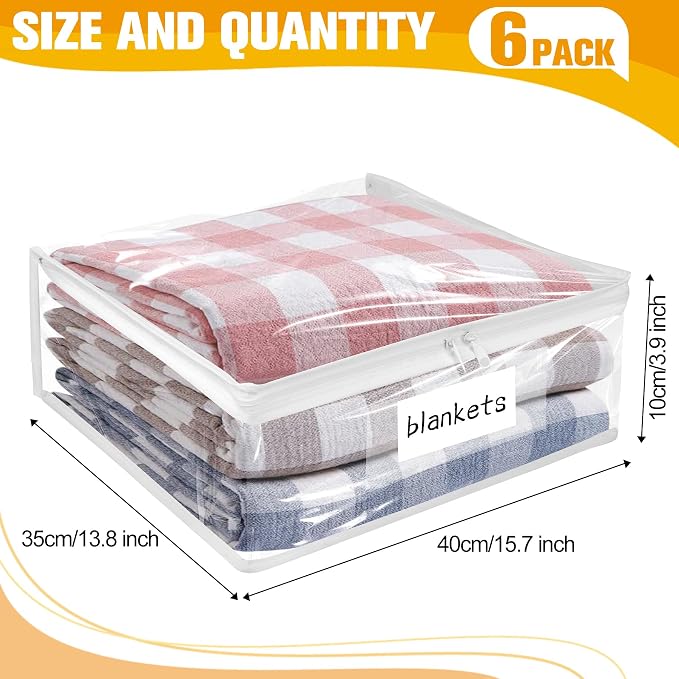 Plastic Storage Bags with Easy-Glide Zipper, Pack of 6, Durable Clear Vinyl Zippered Storage Bags for Clothes Sweaters Comforters Blankets Sheets Bedding (15.7 x 13.8 x 3.9 Inch, Transparent White) - Image 3