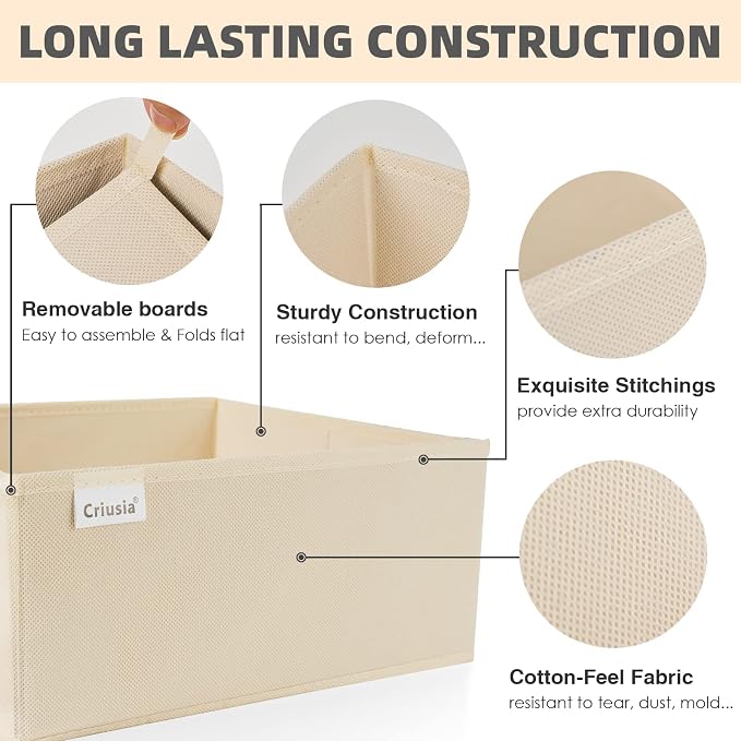 Drawer Organizer Clothes, 8 Pack Underwear Drawer Organizer, Foldable Cloth Storage Box Closet Organizers and Storage for Clothes, Socks, Scarves, Ties (Beige) - Image 8