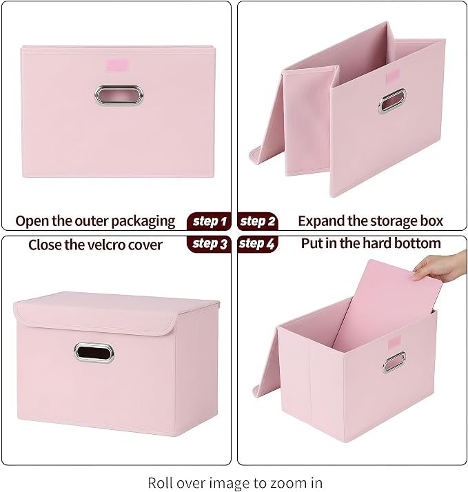 STOREONE Fabric Storage Cube Bins Foldable Organizer Container Collapsible Basket with Lids and Metal Handles, for Home, Bedroom, Closet 6 Pcs (multicolour-light pink) - Image 6