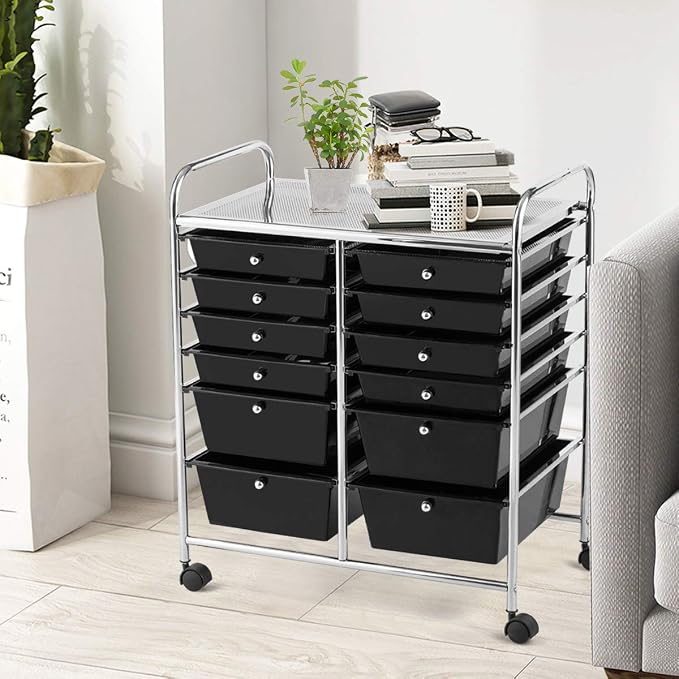 12 Drawer Rolling Storage Cart, Craft Cart Organizer on Wheels w/Metal Frame, Large Capacity & Smooth Drawer, Rolling Cart w/Drawers for Classroom, Office - Image 2