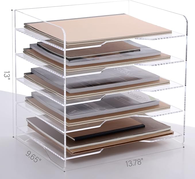 SANRUI Acrylic Paper Organizer Letter Tray for Desk, 5 Tier Enlarged File Sorter,Clear File Holder Desktop Shelf Document Storage for School Office Home - Image 2