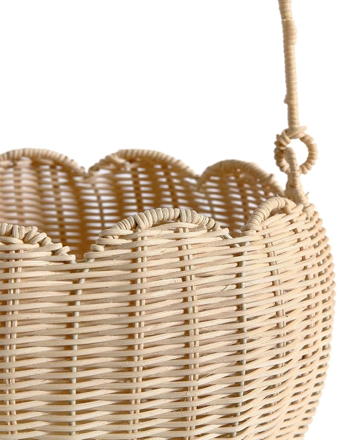 Scalloped Round Basket with Handle, Super Sturdy Wicker Storage Baskets, Hand Woven Basket for Shelves,Natural Baskets for Organizing (White Rattan 12.6"*9"*6.1") - Image 8