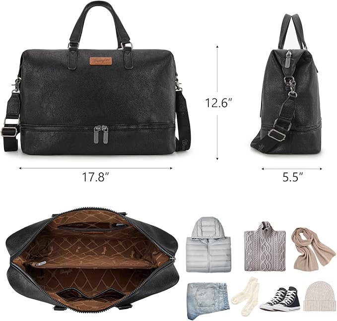 Wrangler Travel Duffel Bag Carry On Overnight Bag with Shoe Compartment Weekender Bag for Women WG253-5110BK - Image 3