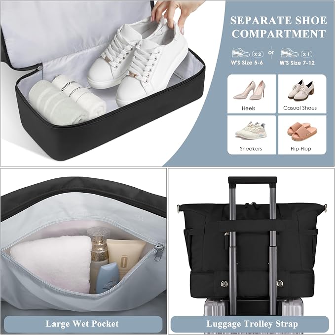 Gym Bag for Women, Personal Item Travel Bag with Shoes Compartment for Trip | Weekender Overnight Duffel Bag with Wet Pocket, Hospital Bag for Women Labor Delivery, Carry On Bag for Travel, Gym, Weekend - Image 4
