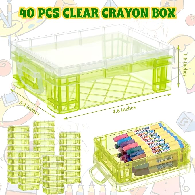 Suzile 40 Pcs Plastic Crayon Boxes Holds 24 Crayon with Snap Lid Storage Container Clear Stackable Case for School Office Classroom Supplies Pen Pencil Craft(Green) - Image 2