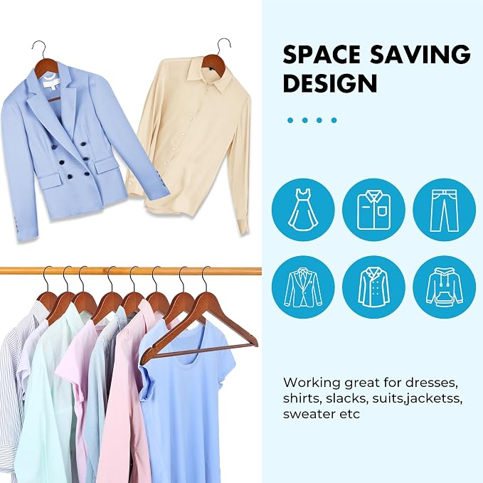JS HANGER Wooden Hangers 20 Pack - Durable & Slim Coat Hanger - Suit Hanger with 360-Degree Rotatable Hook - Wood Hangers with Shoulder Grooves - Image 5