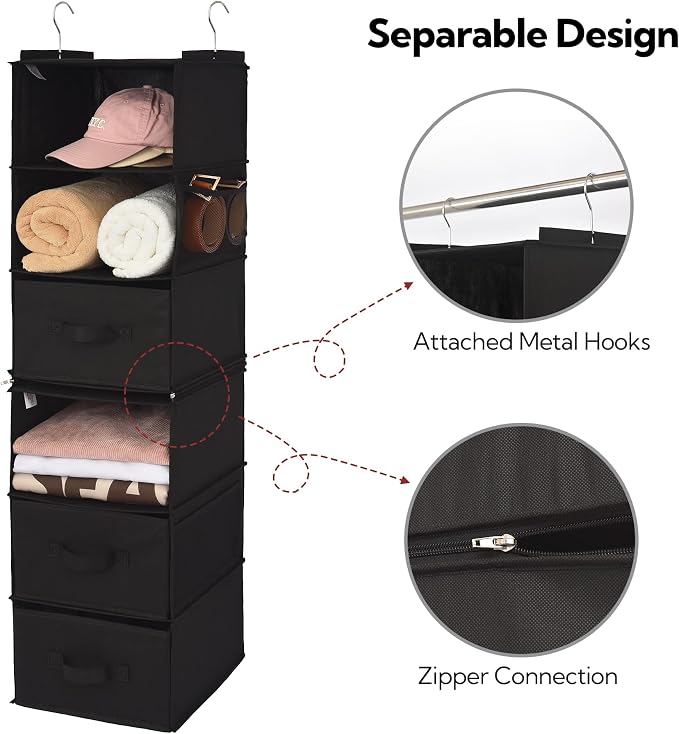 GRANNY SAYS Hanging Closet Organizer, 5 Drawers, 6 Shelves, 4 Pockets | Hanging Closet Organizer with 5 Different Drawer Designs, 6 Shelves & Reinforced Structure for Organized Small Spaces, Black - Image 7