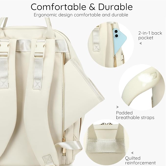 AIJIEKE Diaper Bag Backpack, Large Multi-functional Diaper Backpack, Beige | Waterproof lightweight baby backpack. With changing pad, stroller straps, insulated & wet/dry pockets. Mom & dad essential - Image 6
