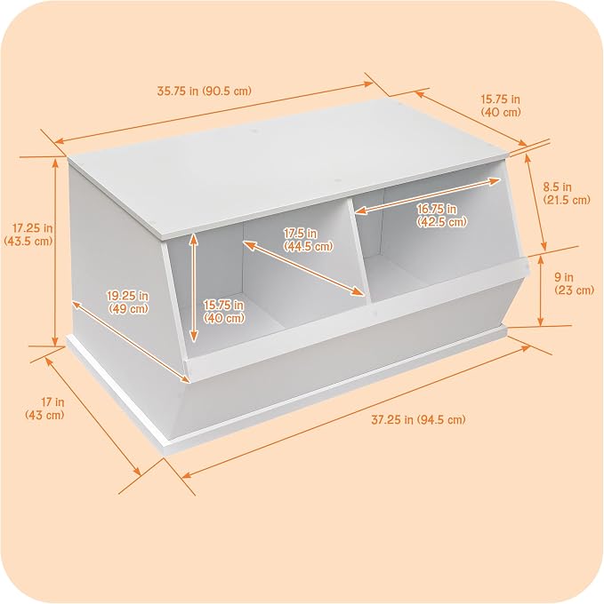 Badger Basket Two Bin Stackable Toy Storage Cubby Organizer - White | Stackable 2-bin storage cubby with solid panels for toys, books & crafts; modular design for expandable organization. - Image 4