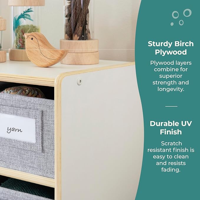 Guidecraft EdQ Cubby Toy Storage Organizer w/ 8 Fabric Bins - White: Wooden Organizer Cabinet for School and Home, Teacher's Book Cubby and Toy Shelf | Kids Toy Organization for Playroom and Bedroom - Image 5