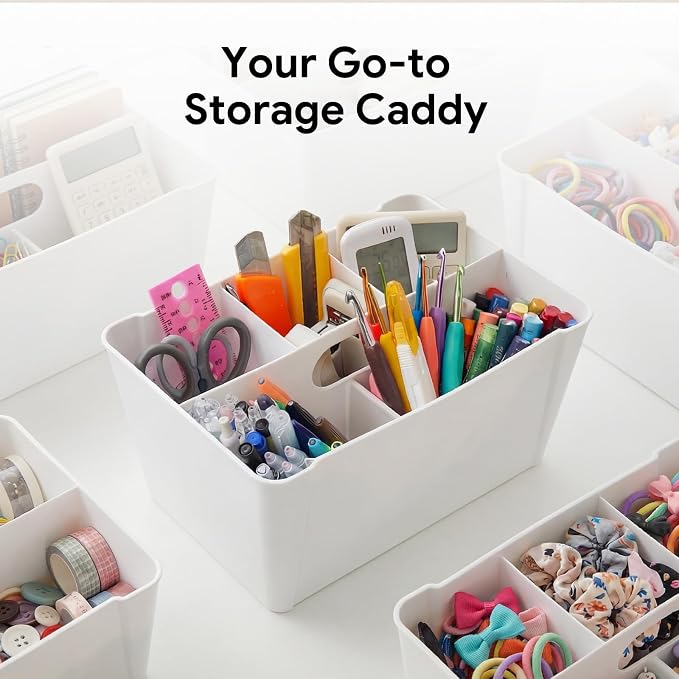 MACOPRO 17QT Craft Storage Box with 2 Removable Caddy Trays, Clear Stackable Plastic Organizer with Lid for Art Supplies, Beads, Sewing Tools, Pens & Kids Toys (White, 1Pack-2-in-1) - Image 7
