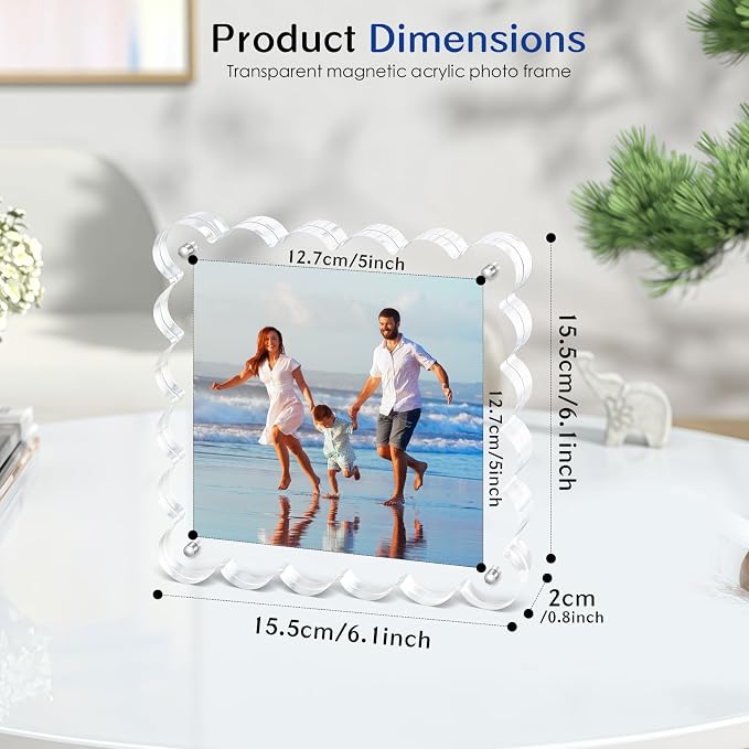 Chivalral 3 Pack 5x5 inch scalloped magnetic frames,Tabletop Photo Displays | Square picture frame ,10+10mm Thick，gift choices for weddings.birthdays,Christmas & anniversaries - Image 2