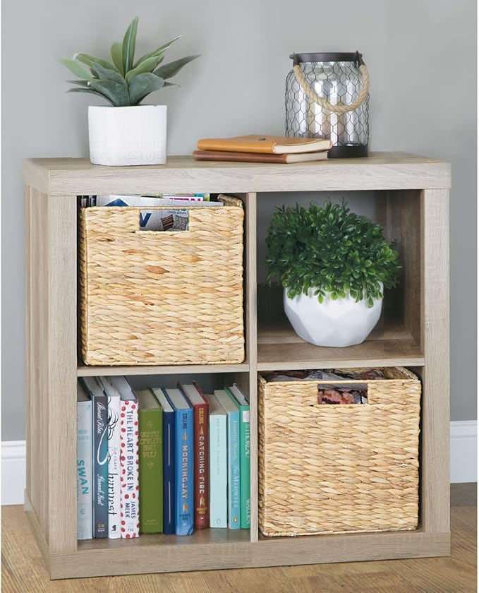 mDesign Natural Woven Hyacinth Cube Organizer Basket with Handles, Storage for Bathroom, Laundry Room Shelf or Nursery - Perfect for Cubby Storage Units - Hold Blankets and Books - 6 Pack, Natural/Tan - Image 6