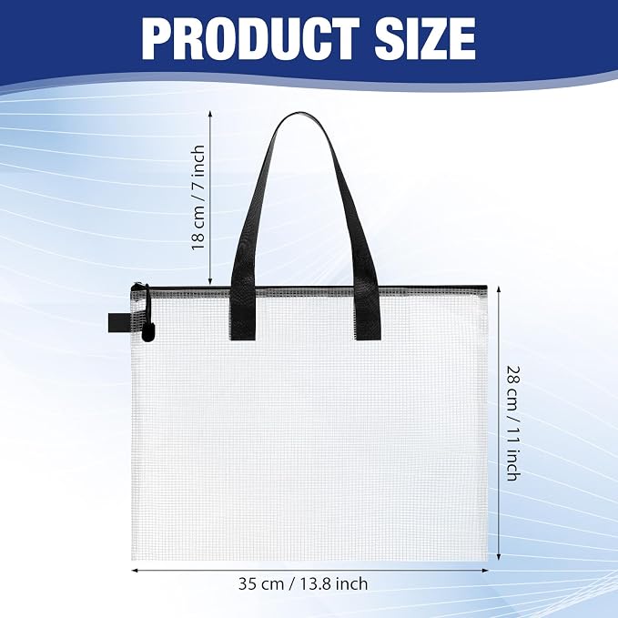 Reginary 24 Pcs Mesh Zipper Pouch File Bags with Handle Bulk A4 11 x 13.8 Inch Zipper Mesh Document Pouch Artwork Storage Organize for Office School Supplies Paintings Puzzle Travel Storage(Black) - Image 2