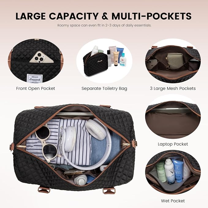 LOVEVOOK Travel Duffle Bag,Weekender Bags for Women with Shoe Compartment，Carry on Overnight Bag with Toiletry Bag,Gym Duffel Bag with Wet Pocket, Hospital Bags for Labor and Delivery - Image 3