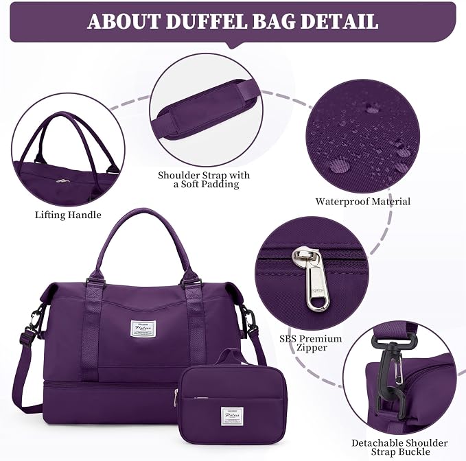 Weekender Bags for Women, Carry-On Overnight Travel Duffel Bag | Travel Bag with Shoes Compartment & Toiletry Bag, Extra Large - Image 6