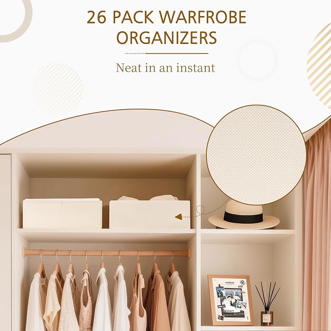 26 Pack Drawer Organizer for Clothes, Foldable Dresser Dividers with 3 Sizes, Fabric Storage Bins – Beige - Image 8