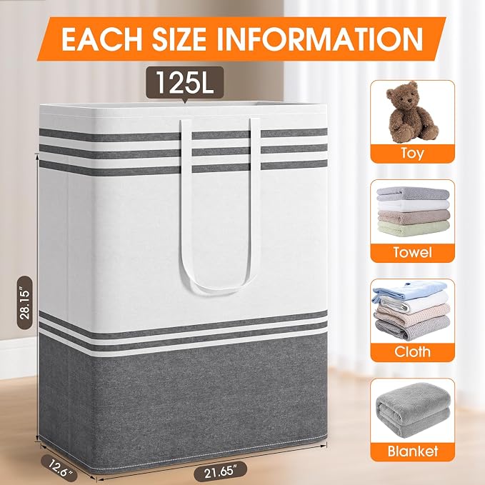 4 Pack Large Laundry Baskets, Laundry Hampers, Freestanding Waterproof Collapsible Clothes Bag with Extended & Reinforced Handles - Clothes Basket for Dorm, Bathroom, Home (125L) - Image 2