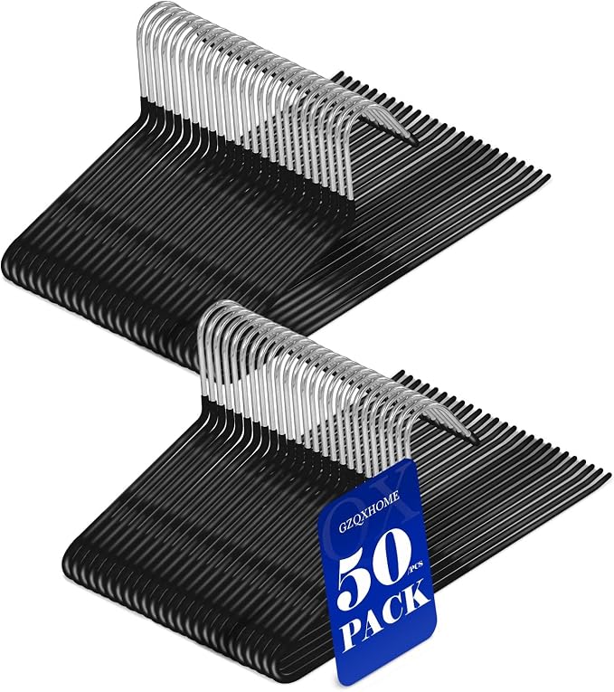 50 Pack Open Ended Pants Hangers with Non Slip Design,Suitable for Trousers,Jeans,Towels for Closet Space Saving,Durable Metal Material with Rubber Coating (Black) by GZQXHOME