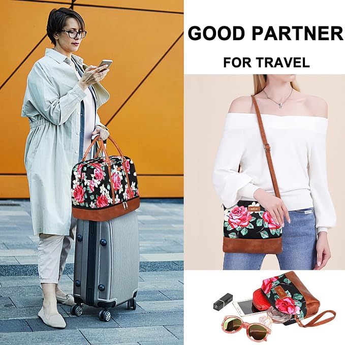 Weekender Bags for Women, 21" Travel Duffle Bag with Shoe Compartment | 3PCS Carry On Overnight Large Duffel Bag with Crossbody Bag and Toiletry Bag for Weekend Travel Gym Hospital Business Trip - Image 3