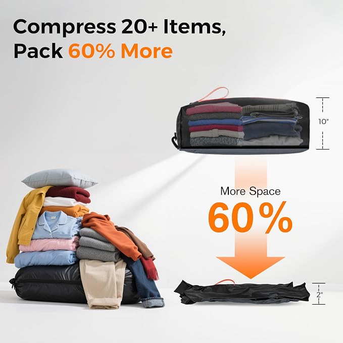 Aerogogo ReZip Vacuum Bags for Travel Luggage Reusable Compression Bags Vacuum Seal Packing cube for Cloth Packing (Large+Pump) - Image 3