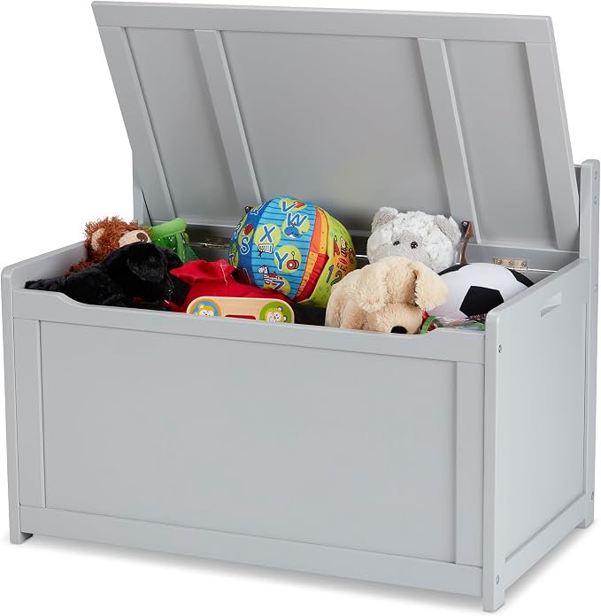 Melissa & Doug Toy Chest, Wooden Toy Storage Box with Safety-Hinged Lid, Kids Toys Storage Organizer for Playroom, Bedroom, & Montessori Classroom Furniture for Boys & Girls Ages 3+, Gray by Unknown