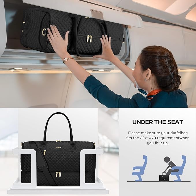 Travel Weekender Bags for Women - Duffle Bag Women with Shoe Compartment Carry On Overnight Bag with Toiletry Bag Duffel Bags with Wet Pocket for Gym Hospital Bags Black for College - Image 7