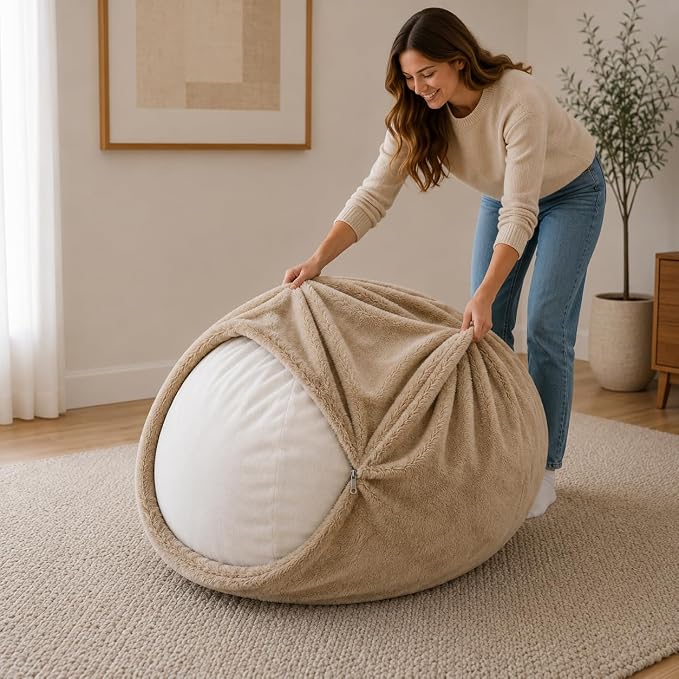 ULTIMATE SACK | 4 Ft Bean Bag Chair Replacement Cover Only | Camel Fur | Removable Washable Cover only by ULTIMATESACK