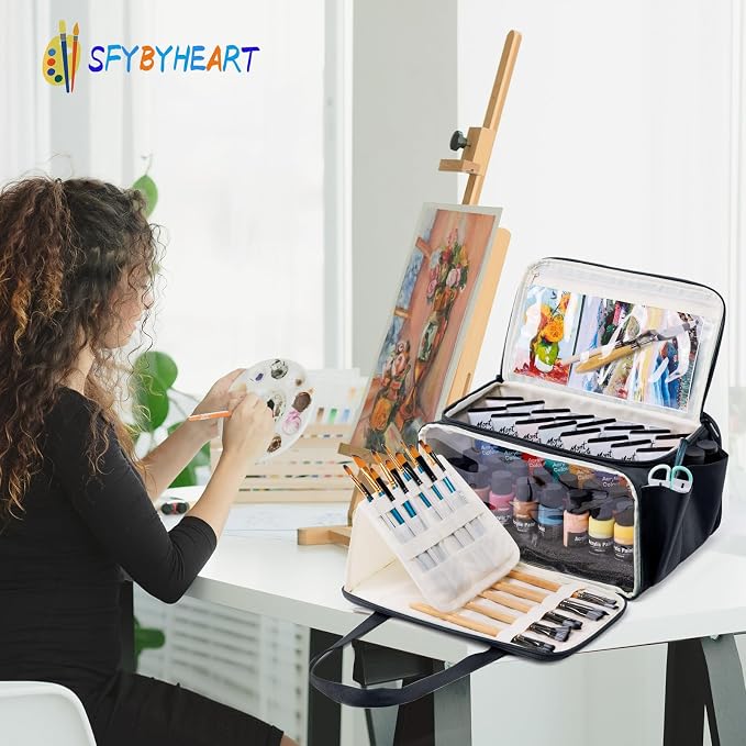 SFYBYHEART Acrylic Paint Storage, Craft Organizer, Art Supply Organizer, Art Tote Bags, Paints Brush Holder for Apple Barrel Acrylic Painting, Palette Board - Image 6