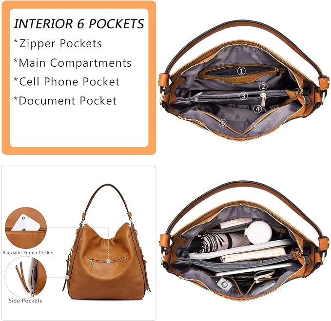 Hobo Crossbody Bag for Women, Designer Shoulder Purse Handbags - Image 6