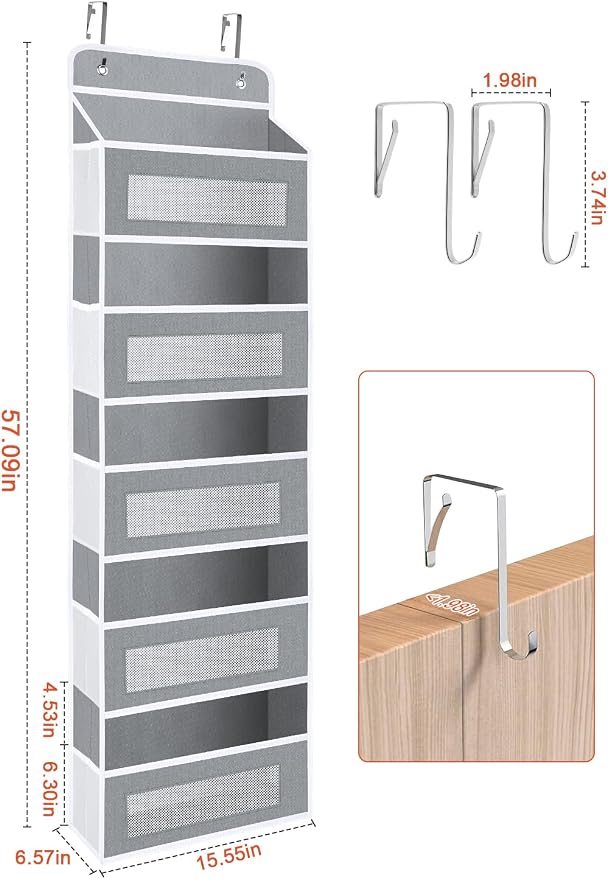 3 Pack Over The Door Organizer Storage, 5 Shelf Hanging Door Organizer with 10 Large Capacity Pockets, Anti Tilt 44 lb Load Behind Door Storage for Bedroom, Bathroom, Pantry, Nursery - Image 3