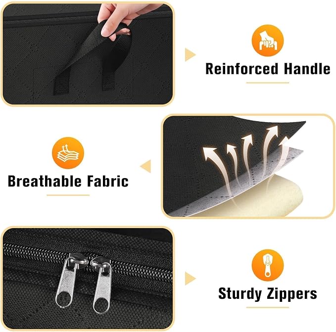 6 Pack Clothes Storage Bags 80L Blanket Storage Container with Window Black | Large Comforter Organizer for Closet, Bedding, Quilts, Sheets and Pillows, Foldable Storage Bags for Home Organization - Image 3