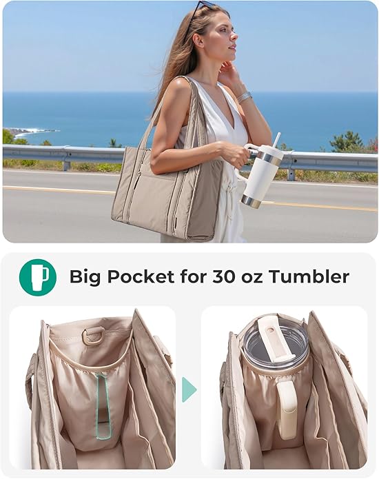 BAGSMART Boxy Tote Bag for Women, Crossbody Work Bag with Zipper | 3 Sizes Small Mini Tote Bag, Inner Tumbler Pocket Crush Bow Should Bag for Travel Work College - Image 5