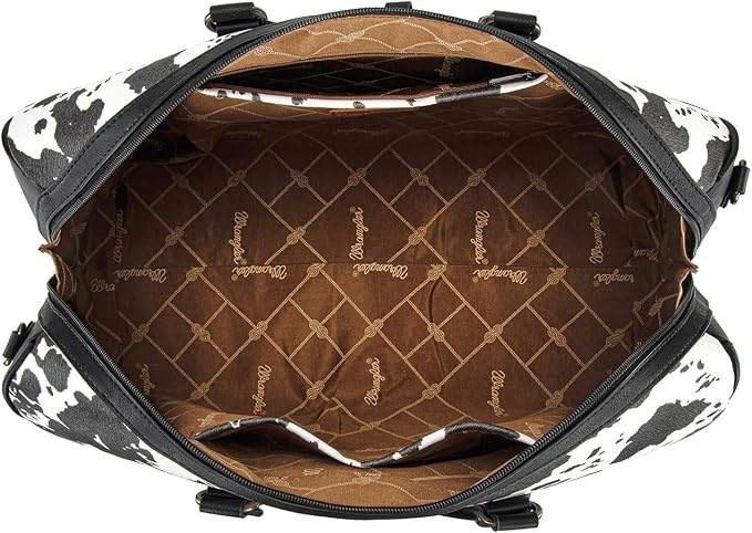 Wrangler Rustler Wildside Cow-Print Weekender Duffel Bag Large Carry On Bags with Tassels, Black - Image 6