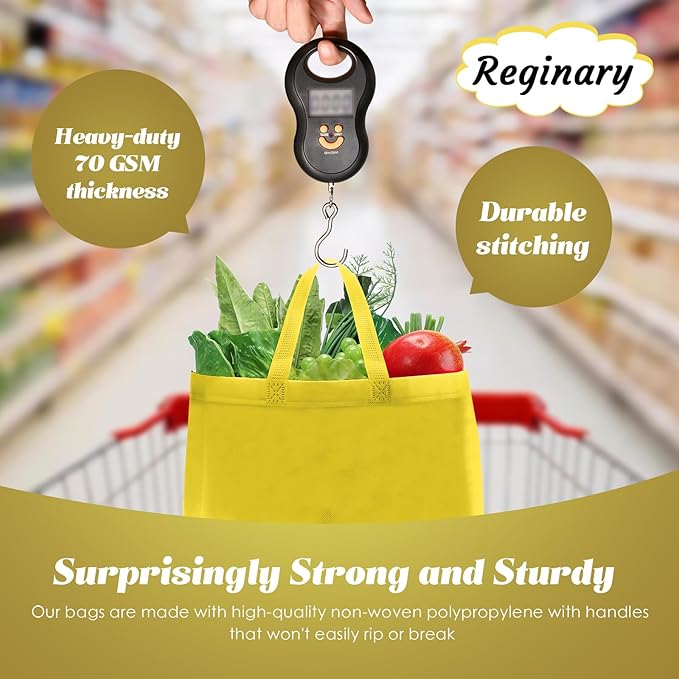 Reginary 100 PCS Non Woven Tote Bags Bulk,Yellow | Reusable Shopping Bags with Handles, Stores, Groceries Markets, Events Gift, Party Supplies - Image 6