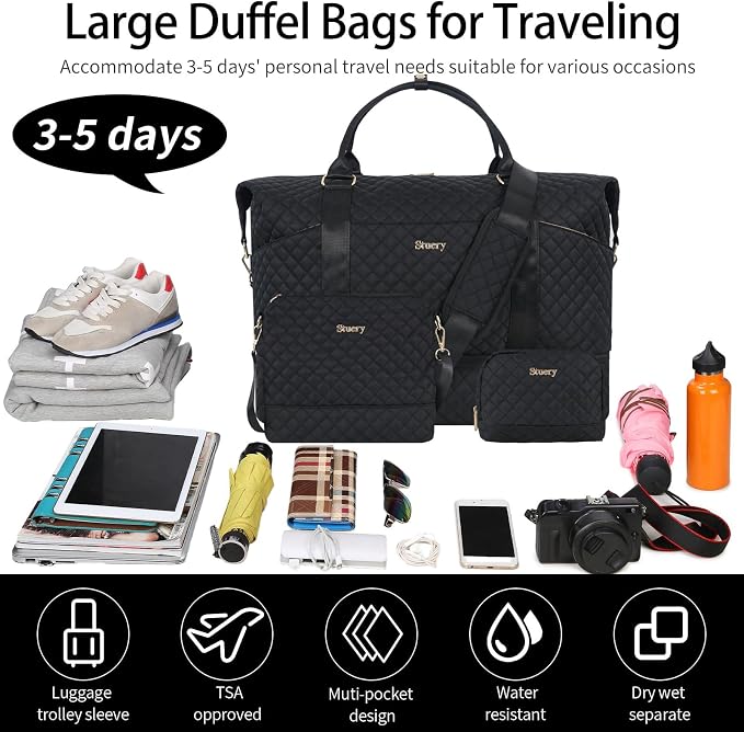 Weekender Bag, Large Travel Duffel Bag for Women, Carry on Overnight Bag with Shoe Compartment and Toiletry Bags - Image 7