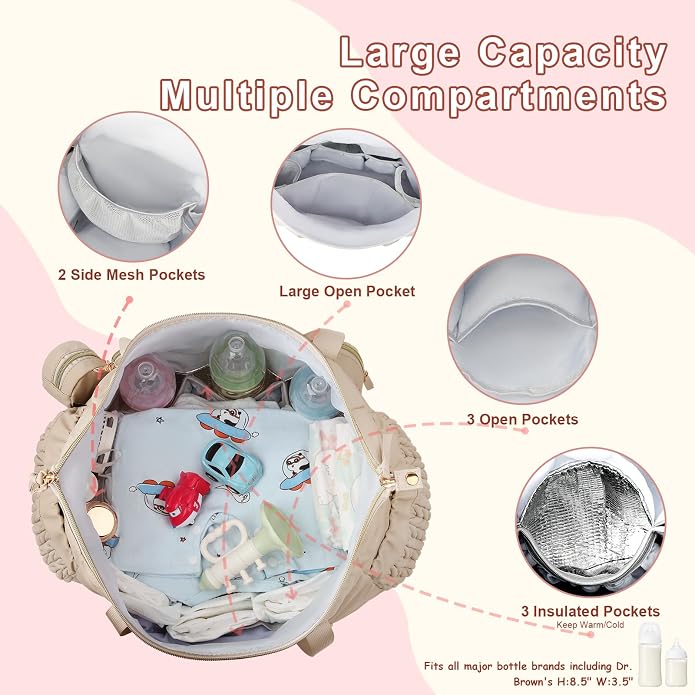 Diaper Tote Bag for Baby 6PCS, Large Mom Hospital Bags with Changing Pad | Mommy Bags for Labor and Delivery, Baby Shower Girl Boy Gift, Mama Bag with Pacifier Case Storage Bag and Shoulder Strap - Image 4