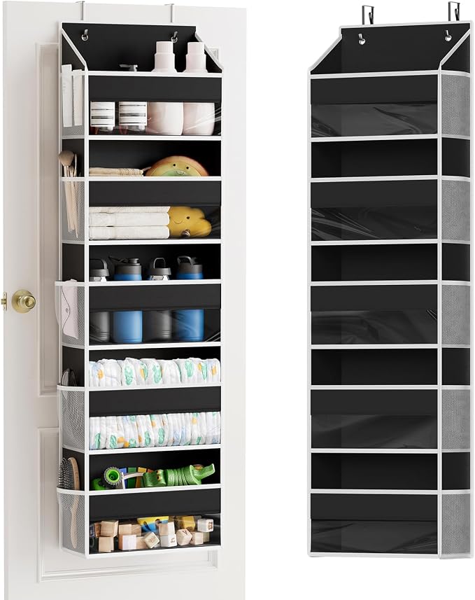SpaceAid 1 Pack Over The Door Organizer with 5 Large Pockets and 10 Mesh Side Pockets, 5 Layers Door Organizer Hanging with Clear Window for Bedroom, Bathroom, Pantry and Nursery, Black by SpaceAid