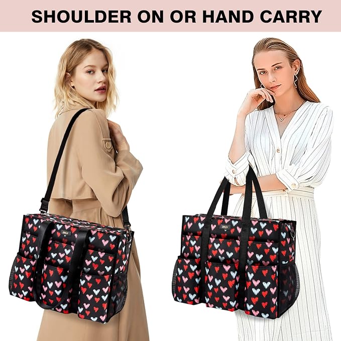 IBFUN Utility Tote Bag with 24 Pockets, Large Teacher Travel Tote for Women | Large Work Tote Bag 2pcs with Zipper for Travel Daily School Teacher Nurse, Large Lightweight Laptop Shoulder Bag Handbag - Image 2