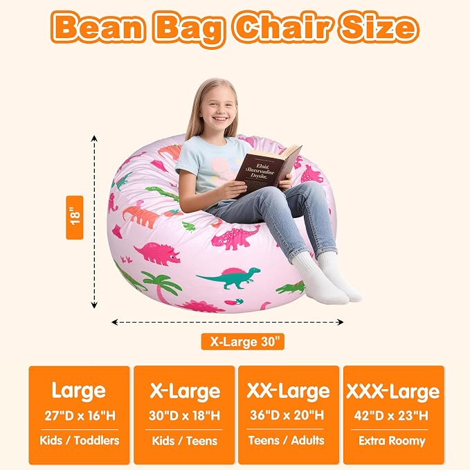 Lukeight Dinosaur Bean Bag Chair for Kids Teens Adults, Memory Foam Filled Floor Lounger, Washable Velvet Cover with Inner Liner, Beanbag Chair with Filling for Gaming and Reading, X-Large 30"D x 18"H - Image 2