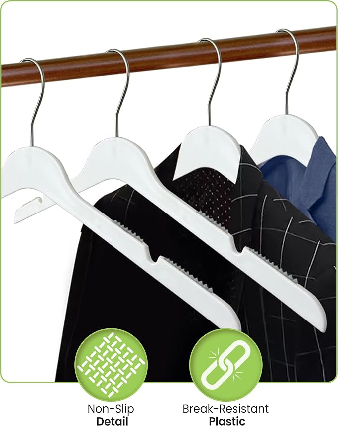 All Hung Up Hangers Slim Plastic Clothes Hangers, Space-Saving Design with Non-Slip Grip, Durable for Everyday Use, White, 18 pcs - Image 4