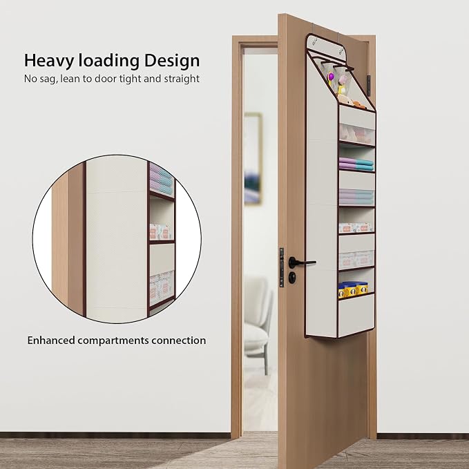 Univivi Fabric Over Door Hanging Organizer for Baby Nursery, Beige, 5-Shelf | Door Storage with Large Capacity Breathable Mesh Pockets, Over the Door Organizer for Baby Essential, Bedroom and Dorm - Image 2