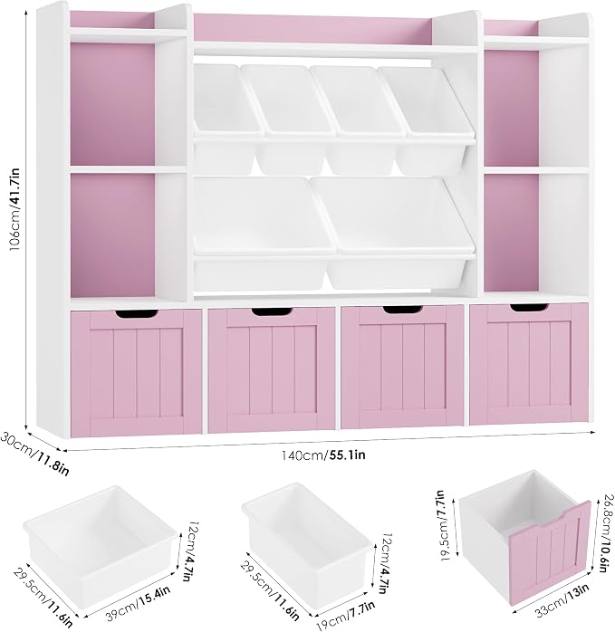 Toy Storage Organizer with Movable Drawer Toy Organizer for Kids | Large Toy Organizers and Storage with 6 Storage Cubbies, Kids Toy Storage and Toy Chest for Playroom and Kids Room, Pink - Image 7