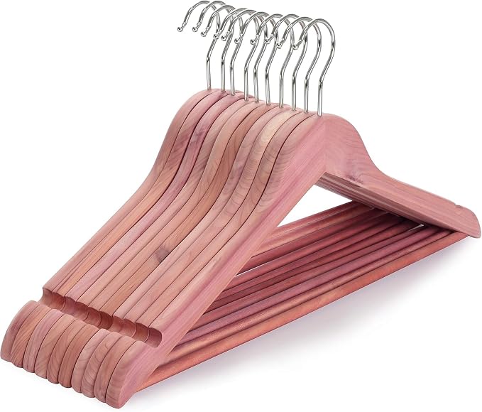 Wooden Clothes Hangers with Pants Bars, Cedar Wood, 12-Pack | Heavy Duty Solid Wood Suit & Coat Hangers with Swivel Hook & Shoulder Notches, for Shirts, Jackets, Dresses & Trousers - Image 4
